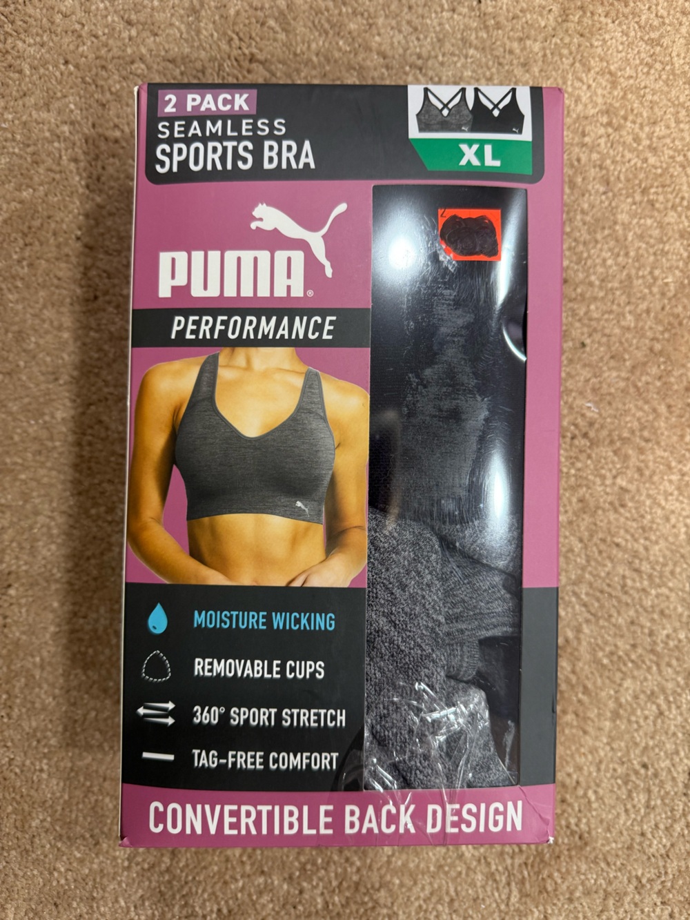 Puma Women’s Performance Seamless Sports Bra Duo - Gray and black